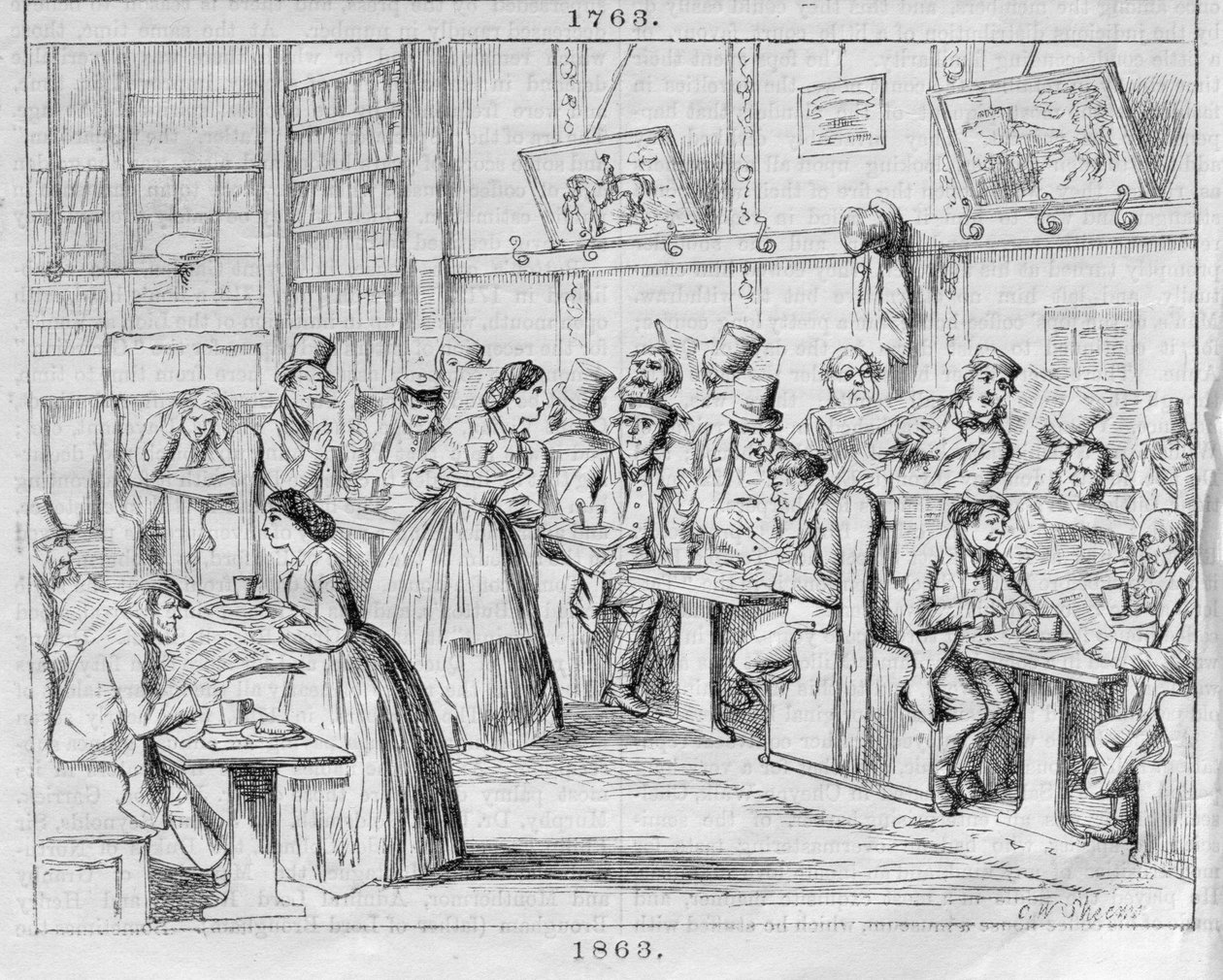 Kaffeezimmer im Jahr 1863, aus London Coffee-Houses Past and Present von English School