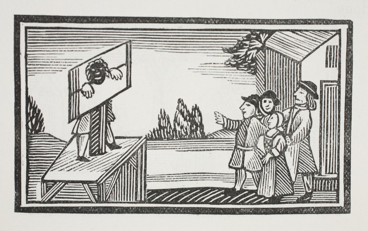 Verurteilt, eine Stunde oder länger im Pranger zu stehen, Illustration aus Chap-books des achtzehnten Jahrhunderts von John Ashton, veröffentlicht 1882 von English School
