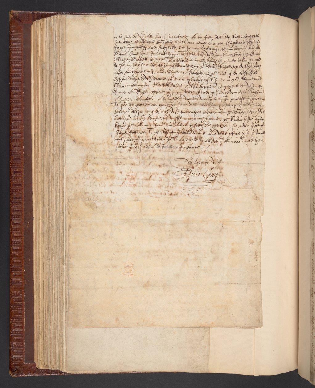 Kopie eines Briefes von Lady Elizabeth Compton, später Gräfin von Northampton, an ihren Ehemann, Harley MS 7003, f.158v (Tinte auf Papier) von English School