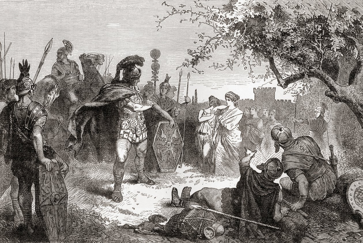 Coriolanus kehrt nach seinem Exil als Feind nach Rom zurück, aus Ward und Locks Illustrierter Geschichte der Welt, veröffentlicht um 1882 von English School