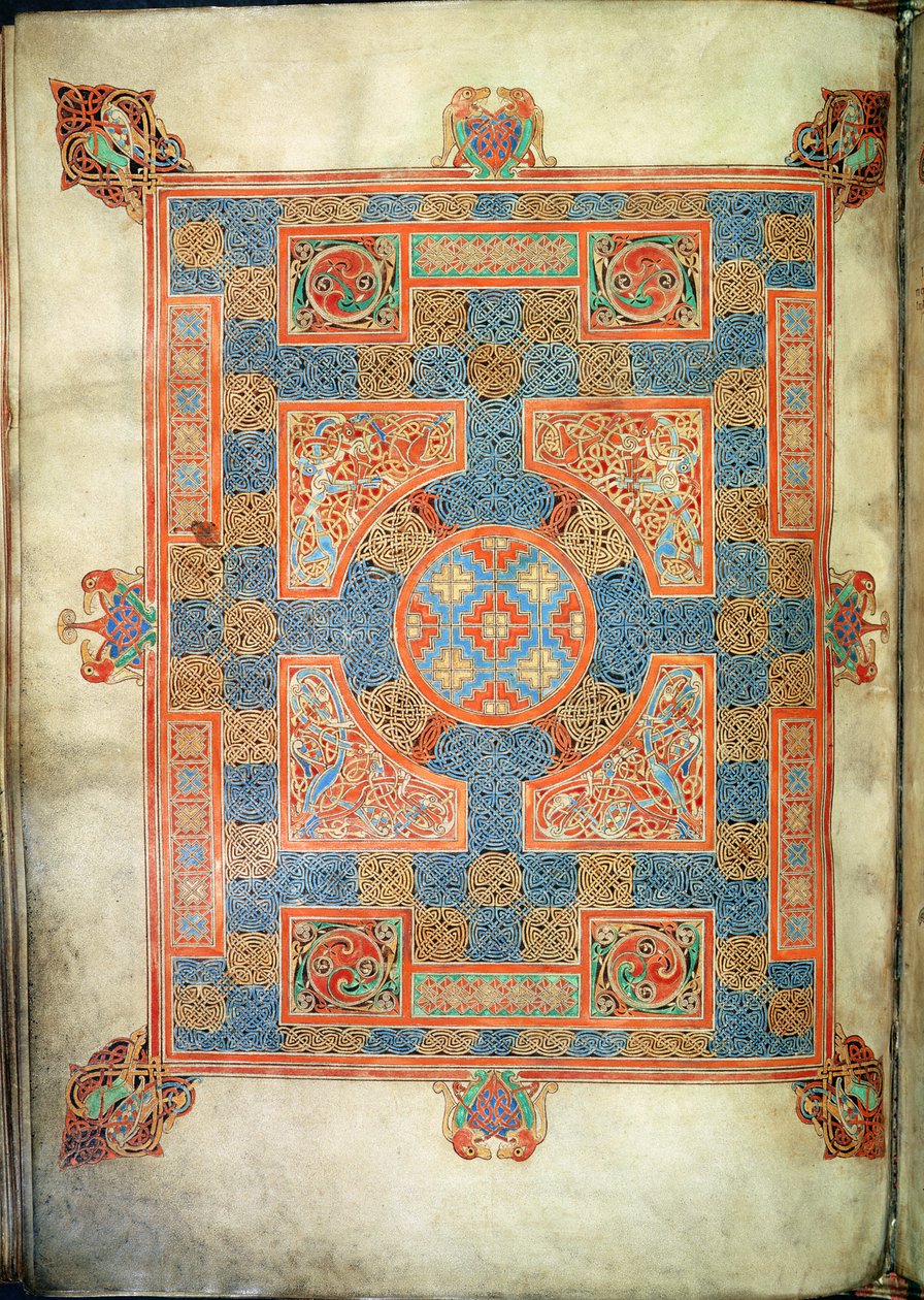 Teppichseite, die das Evangelium des Markus eröffnet, aus den Lindisfarne Evangelien, 710-721 von English School