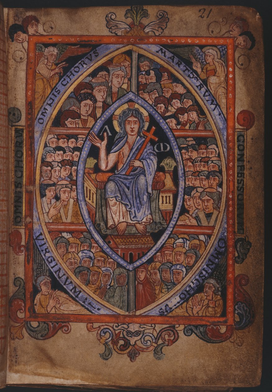 Christus auf dem Thron mit Chören von Märtyrern, Bekennern und Jungfrauen von English School