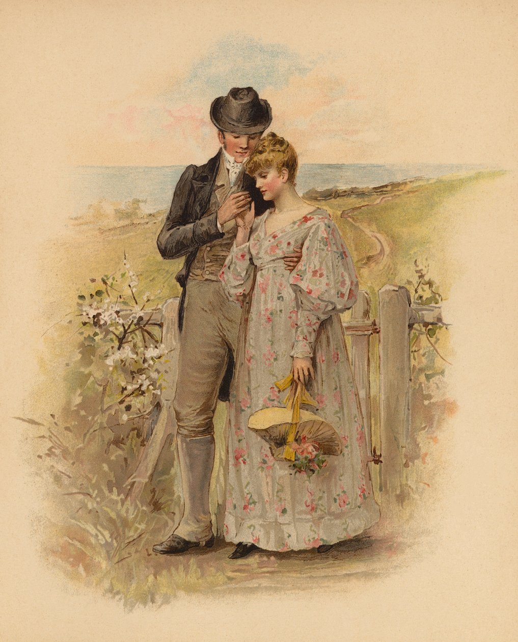 Paar beim Spaziergang auf dem Land (Chromolithografie) von English School