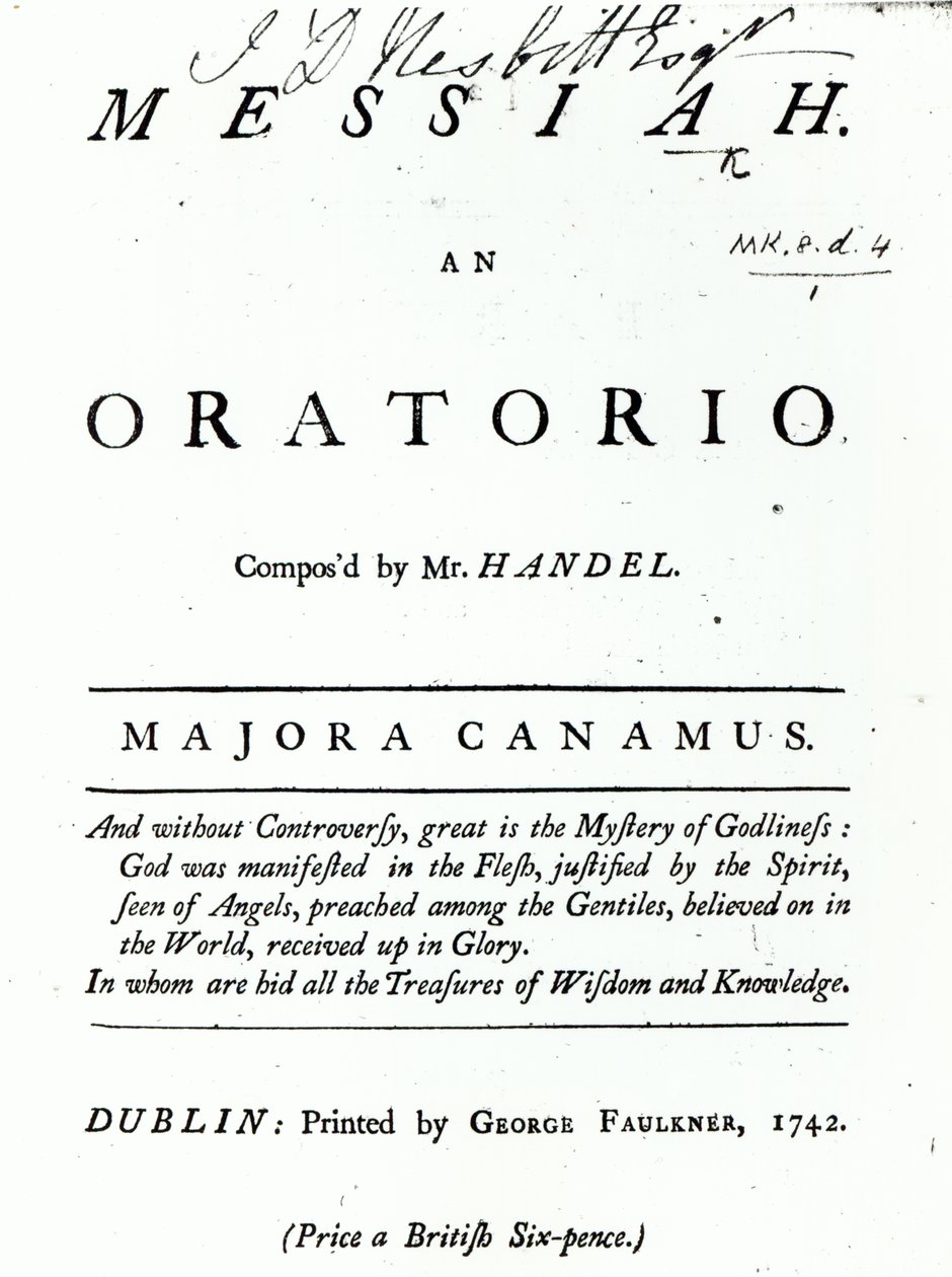 Titelblatt der Noten für Händels Messias, veröffentlicht 1742 von English School