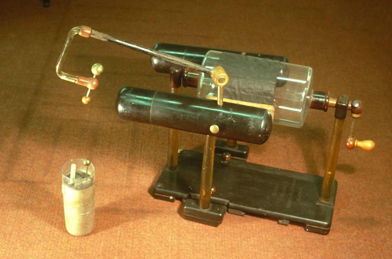 Zylindrische elektrostatische Maschine, mit Leydener Flasche (Mahagoni, Messing & Glas) von English School