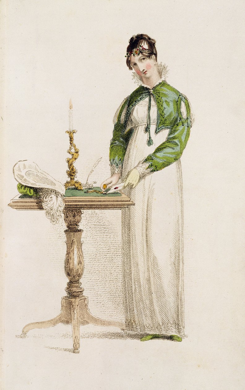 Tageskleid, Modeplatte aus Ackermanns Repository of Arts von English School