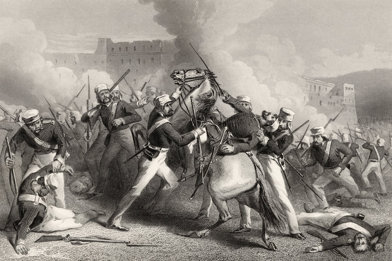 Tod von Brigadegeneral Adrian Hope beim Angriff auf das Fort von Roodmow, 15. April 1858, aus 
