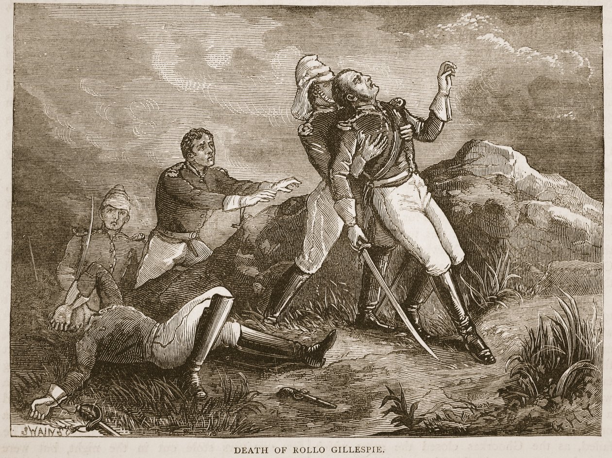Tod von Rollo Gillespie, Illustration aus Cassells Illustrierter Geschichte Indiens von James Grant, veröffentlicht 1879 von English School
