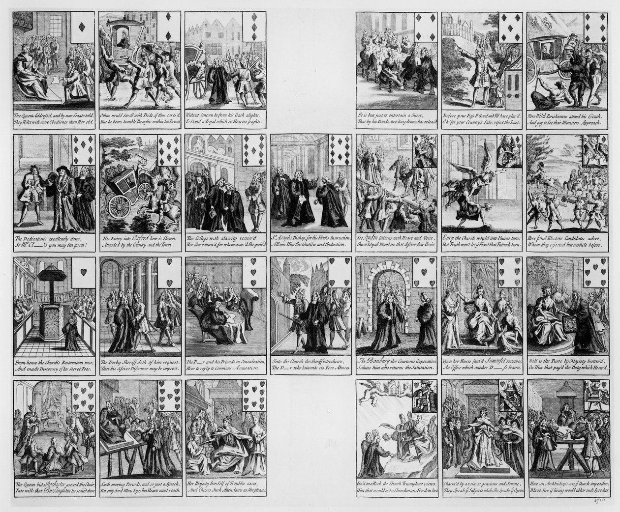 Kartenspiel mit Szenen aus der Regierungszeit von Königin Anne, 1704 von English School