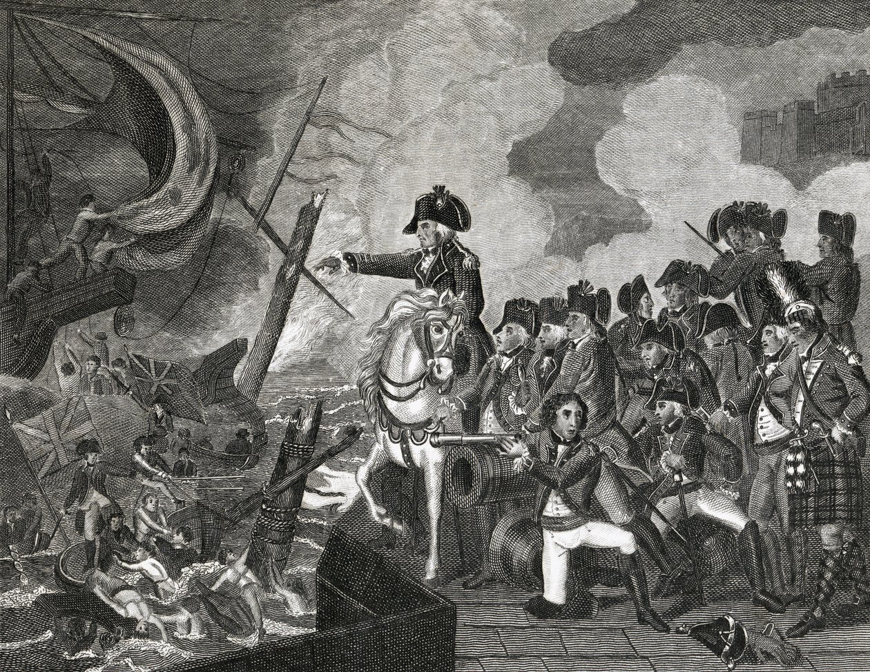 Zerstörung der Kanonenboote vor Gibraltar, graviert von H. Cook, 1816 von English School