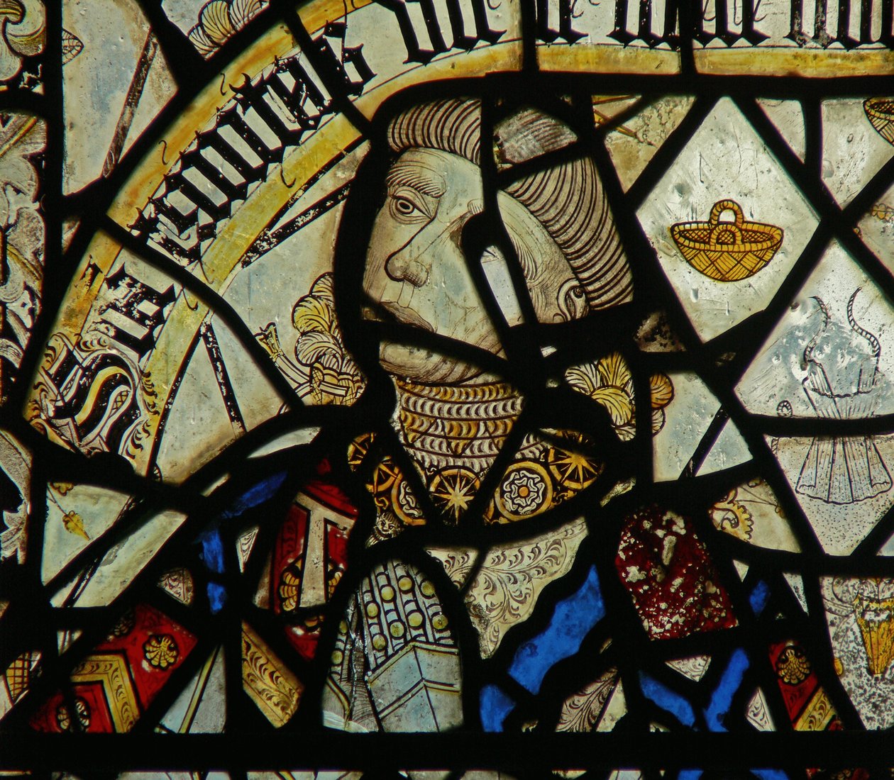 Detail eines Fensters, das den Stifter darstellt (Detail) von English School