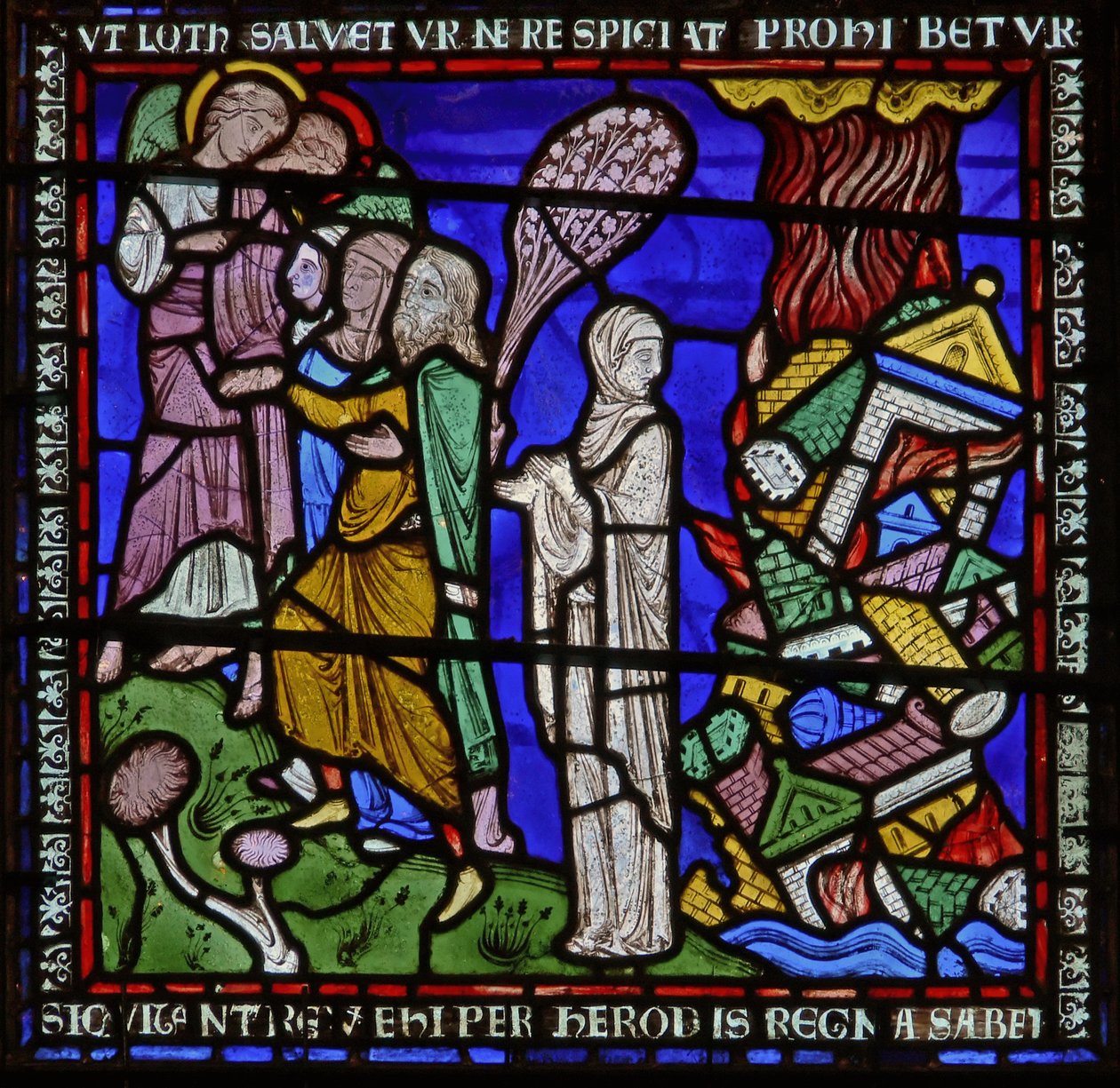 Detail eines der Bibelfenster, das Lots Frau zeigt, wie sie zurückblickt (Detail) von English School