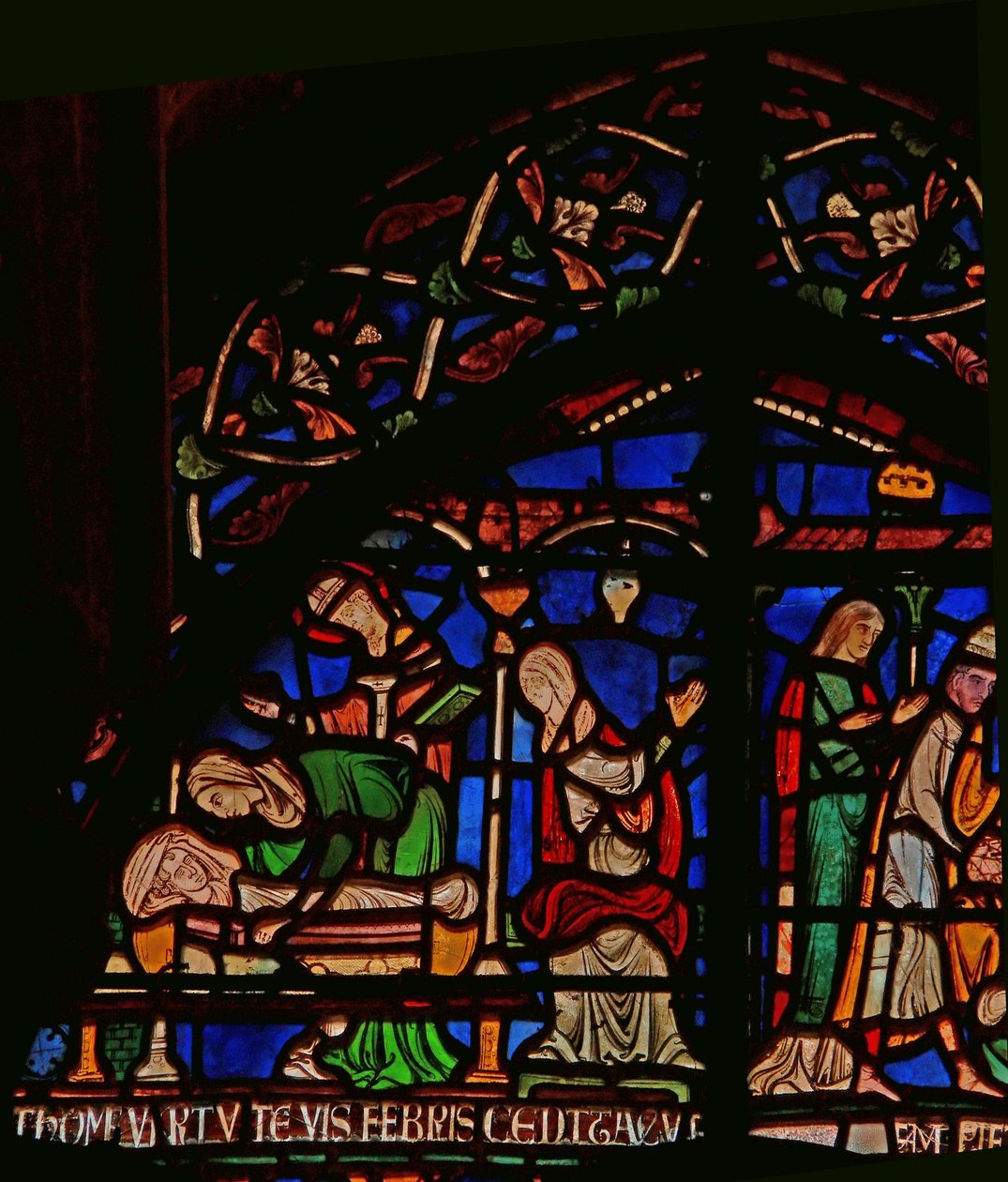 Detail aus dem Wunderfenster mit dem Erscheinen des Hl. Thomas dem Säugling Geoffrey von Winchester von English School