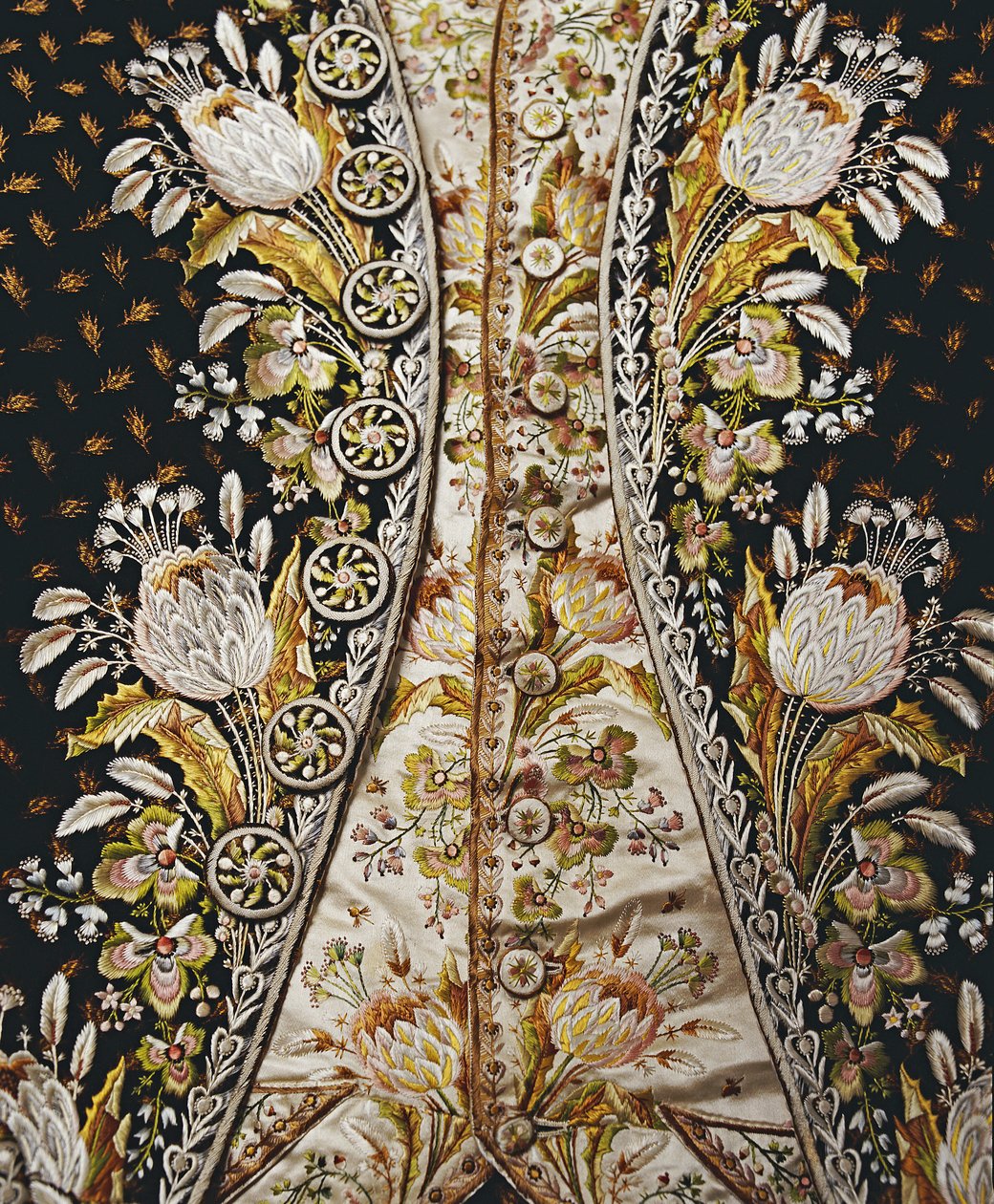 (Detail) eines Herrenanzugs, bestehend aus Mantel, Weste und Kniehosen, 1780er-90er Jahre von English School