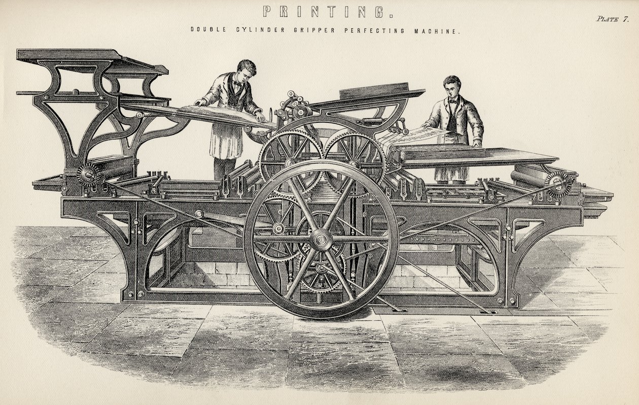 Doppelzylinder-Greifmaschine, aus der Nationalen Enzyklopädie, veröffentlicht von William Mackenzie, London, Ende des 19. Jahrhunderts von English School