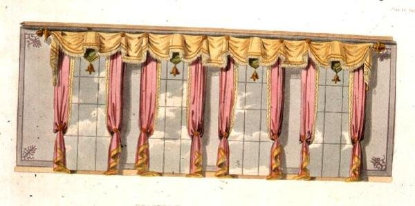 Vorhang im Salonfenster, Tafel 92 aus Ackermann