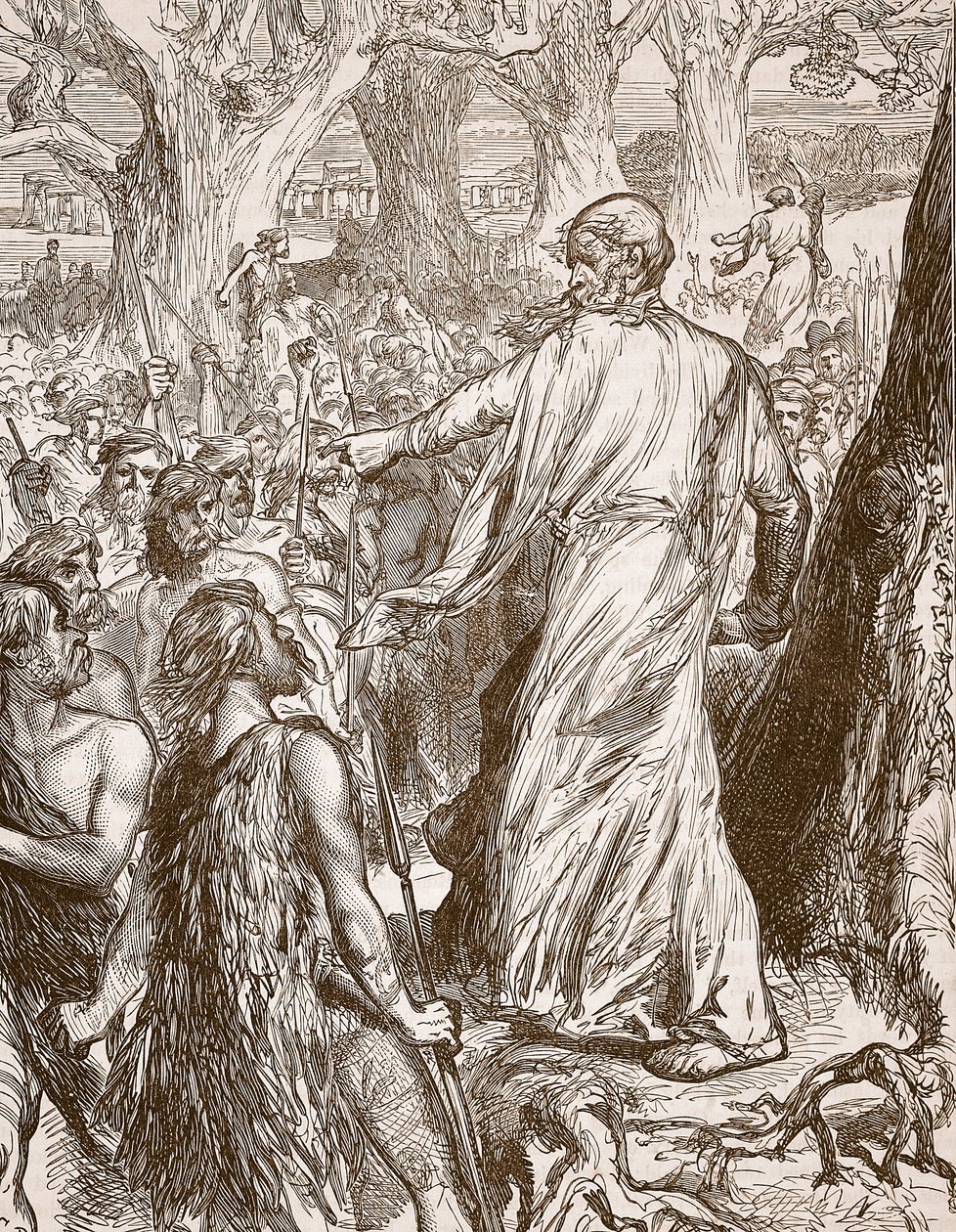 Druiden, die die Briten zur Opposition gegen die Landung der Römer anstiften, Illustration aus Cassells Illustrierter Geschichte Englands von English School