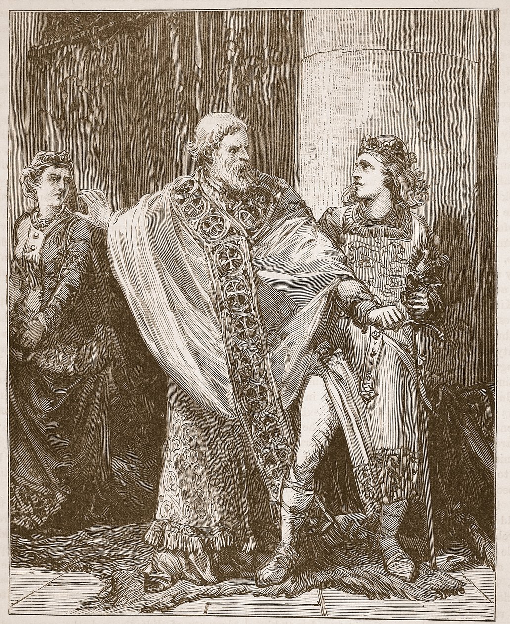 Dunstan zieht Edwy aus der Gegenwart von Elgiva, Illustration aus Cassells Illustrierter Geschichte Englands von English School
