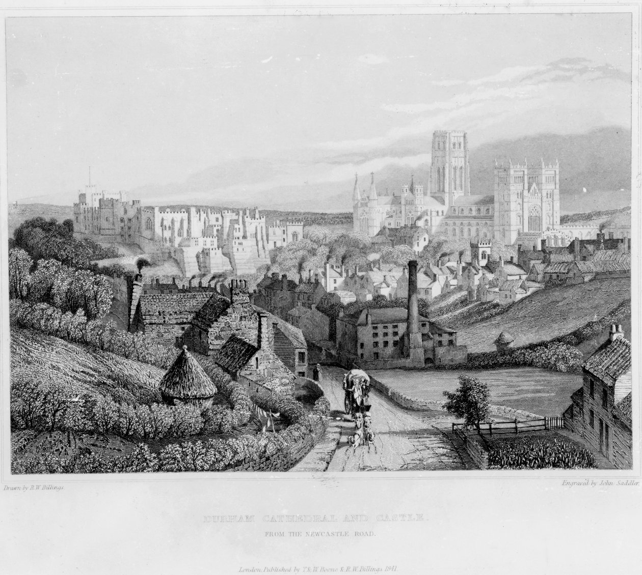 Durham Kathedrale und Schloss von Newcastle Road, 1841 von English School