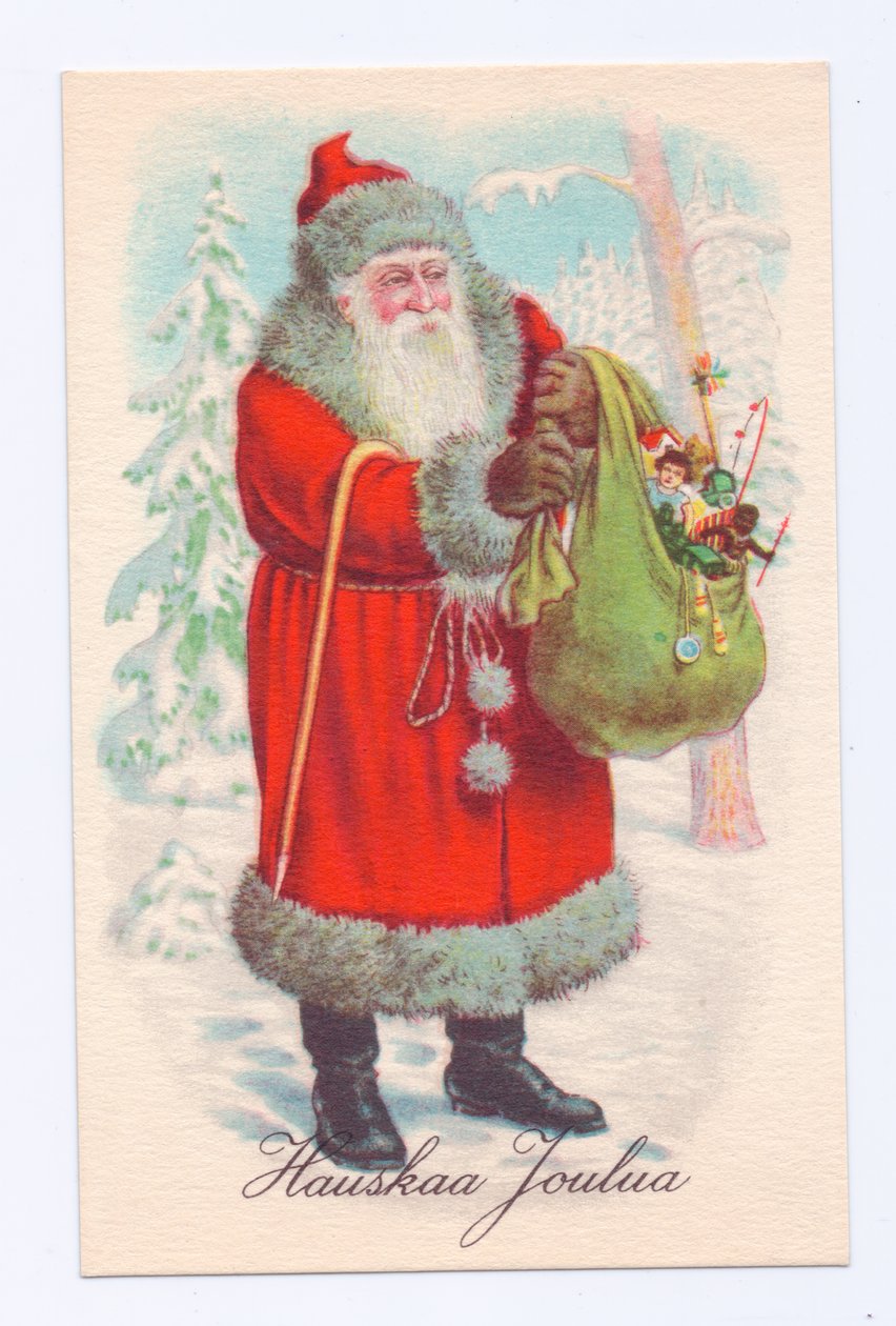 Edwardianische Postkarte von Weihnachtsmann mit einem Sack Spielzeug, ca. 1910 von English School