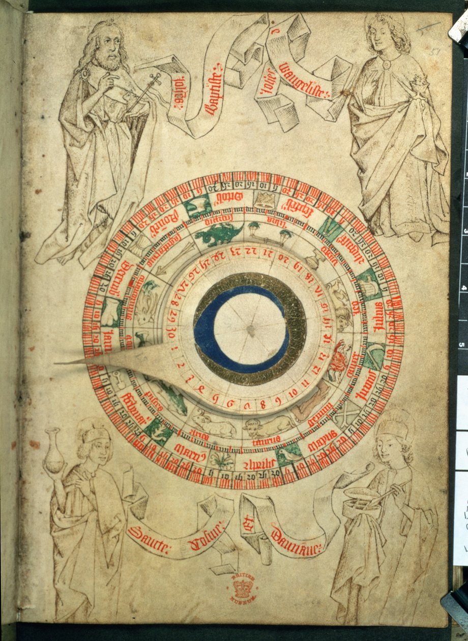 Egerton Ms 2575 fol.51 Der Volvelle des Barbier-Chirurgen, spätes 15. Jahrhundert von English School