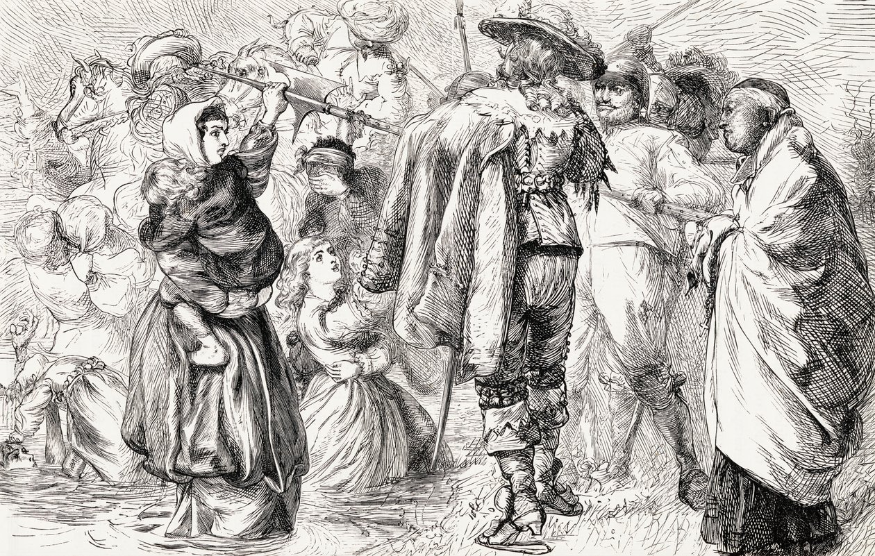 Englische Protestanten werden von irischen Katholiken während der irischen Rebellion von 1641 ertränkt, um 1865 von English School