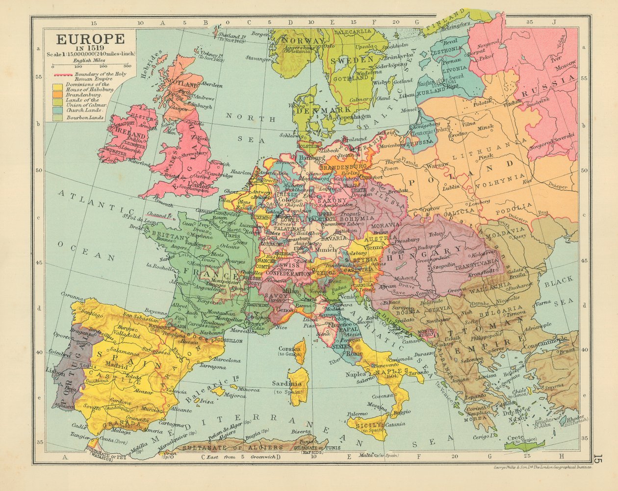Europa im Jahr 1519 (Farblithografie) von English School