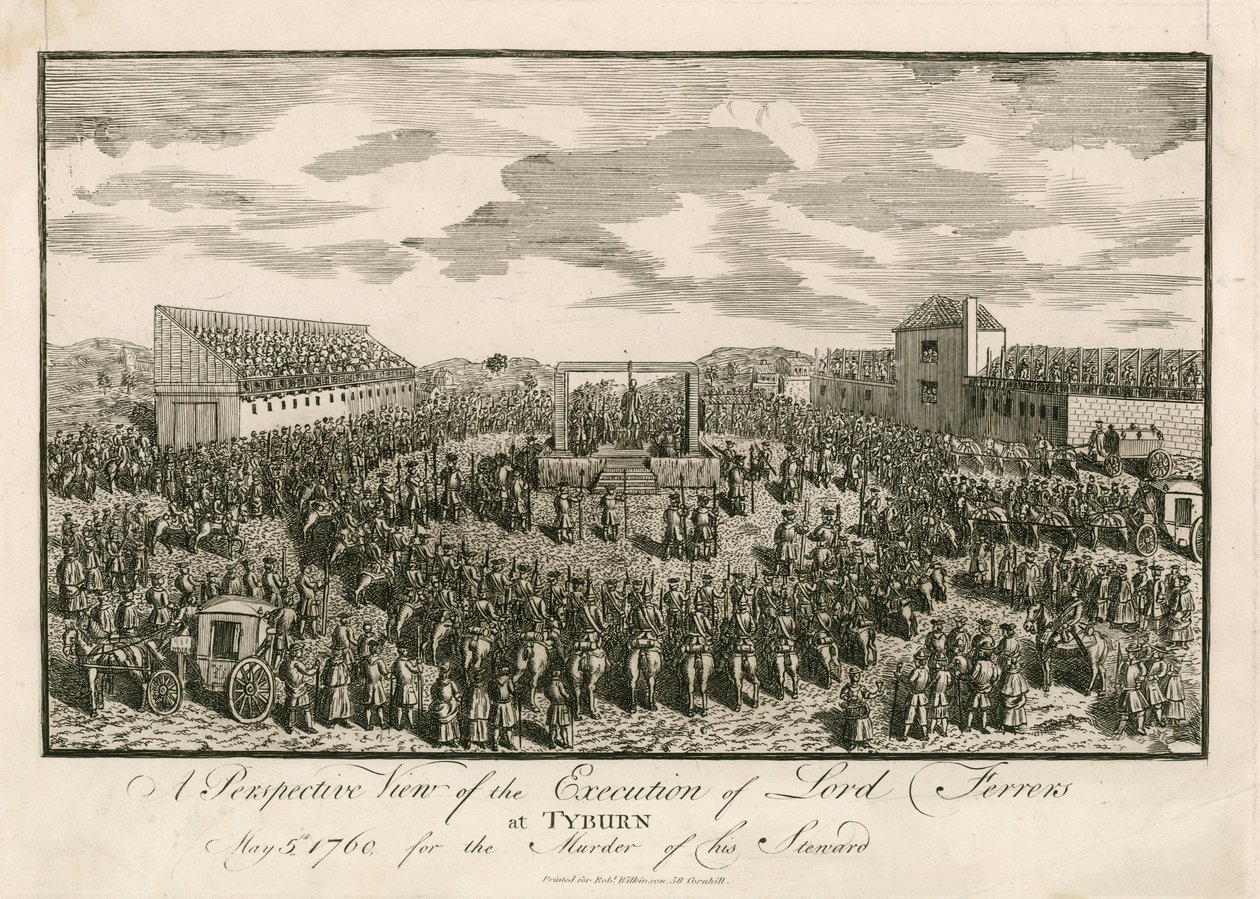 Hinrichtung von Lord Ferrers in Tyburn, 5. Mai 1760, wegen Mordes an seinem Verwalter von English School