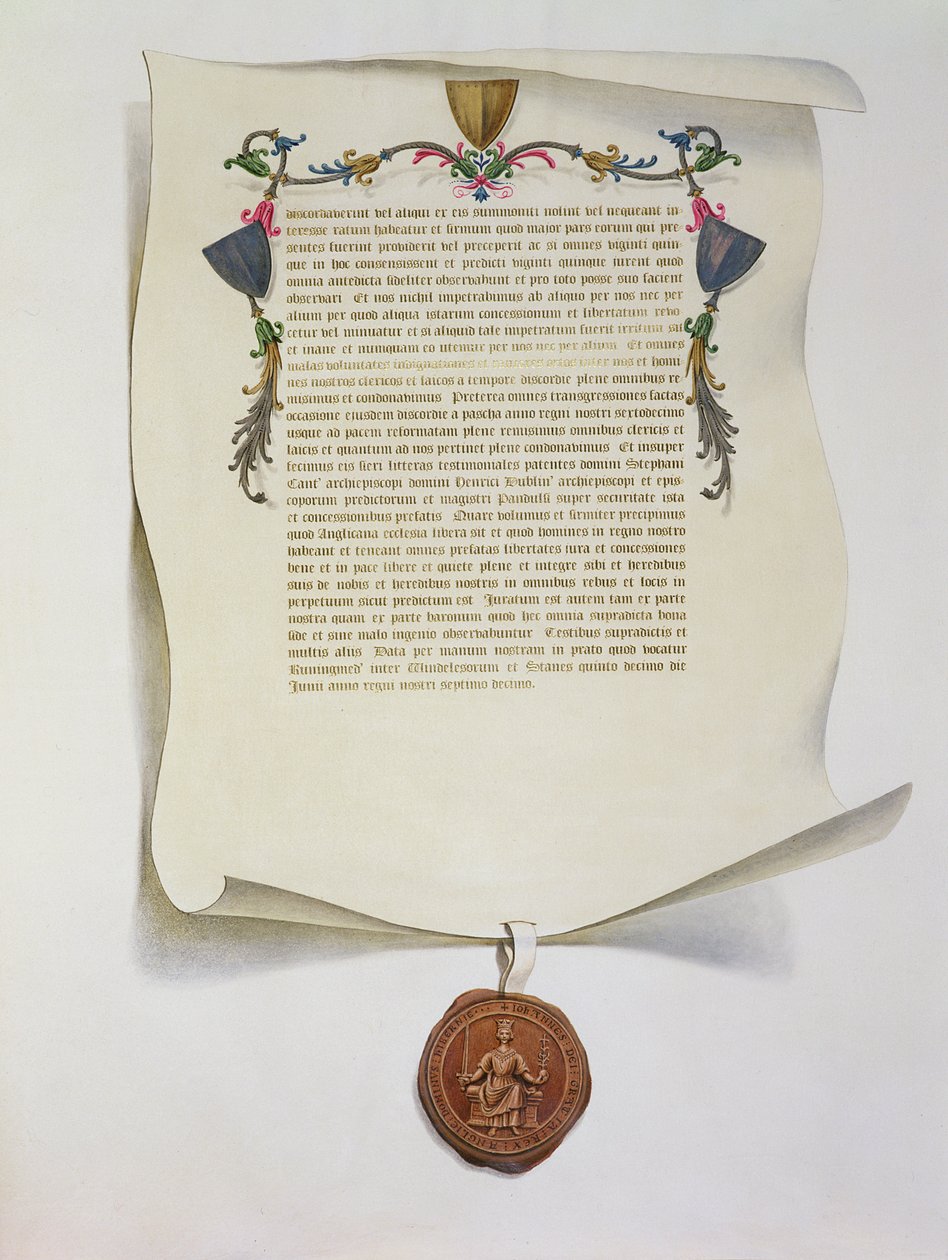 Faksimile-Ausgabe der Magna Carta, erstmals veröffentlicht 1225, 1816 von English School