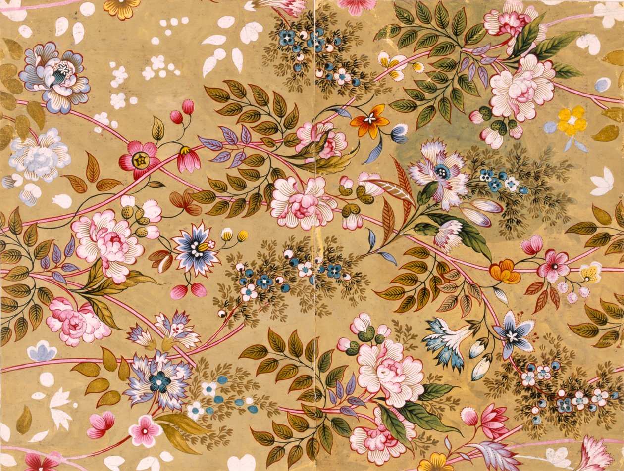 Blumiges Textildesign, möglicherweise von William Kilburn (1745-1818) von English School