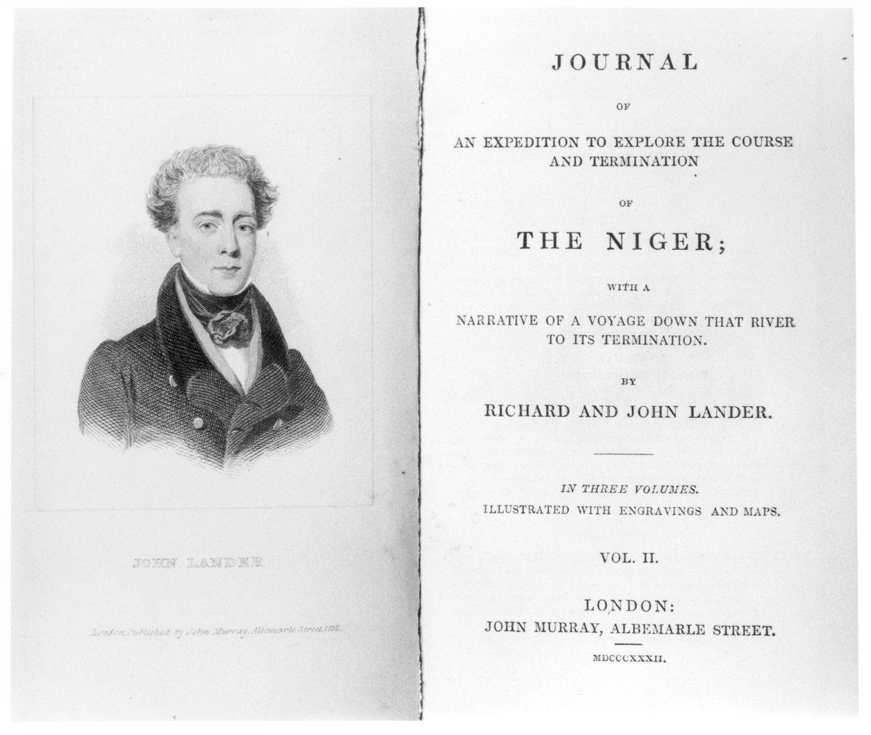 Frontispiz zu Band 2 von Journal of an Expedition to Explore the Course and Termination of The Niger von Richard und John Lander, veröffentlicht 1832 von English School