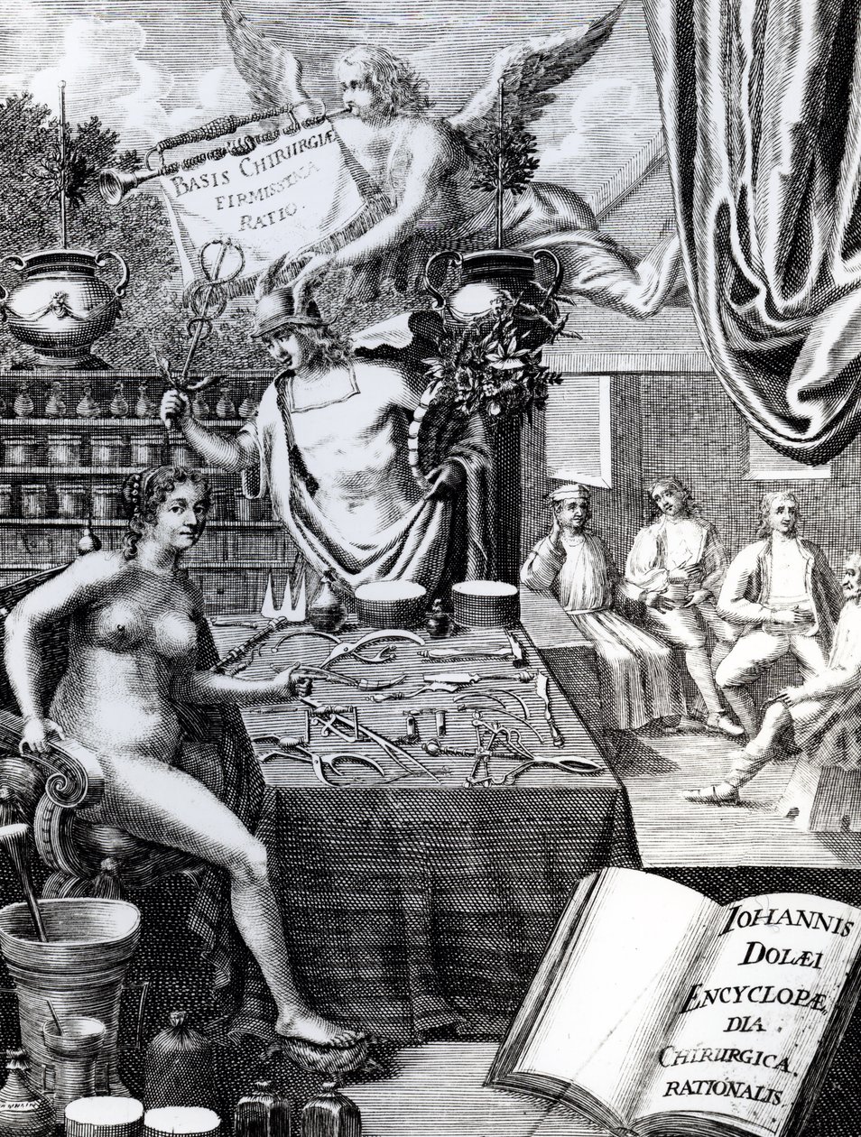 Frontispiz zu einer Enzyklopädie des chirurgischen Denkens von John Dolaeus von English School