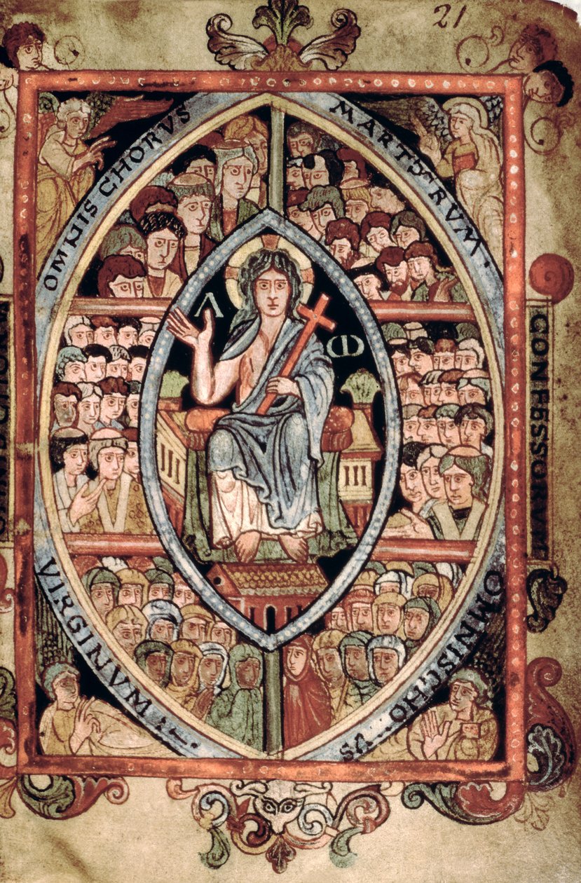 Christus in Majestät, aus dem Athelstan-Psalter, Old Minster, Winchester, 925-50 (Pergament) von English School