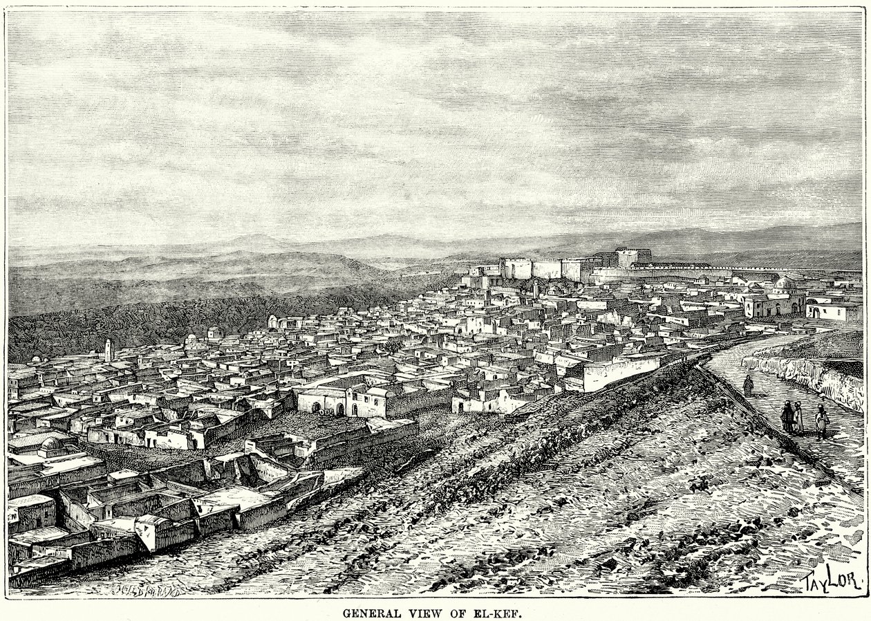 Gesamtansicht von El-Kef (Gravur) von English School