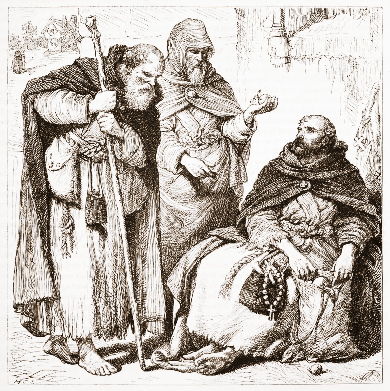 Gruppe von Bettelmönchen, Illustration aus Die Geschichte des Protestantismus von James Aitken Wylie, veröffentlicht 1878 von English School