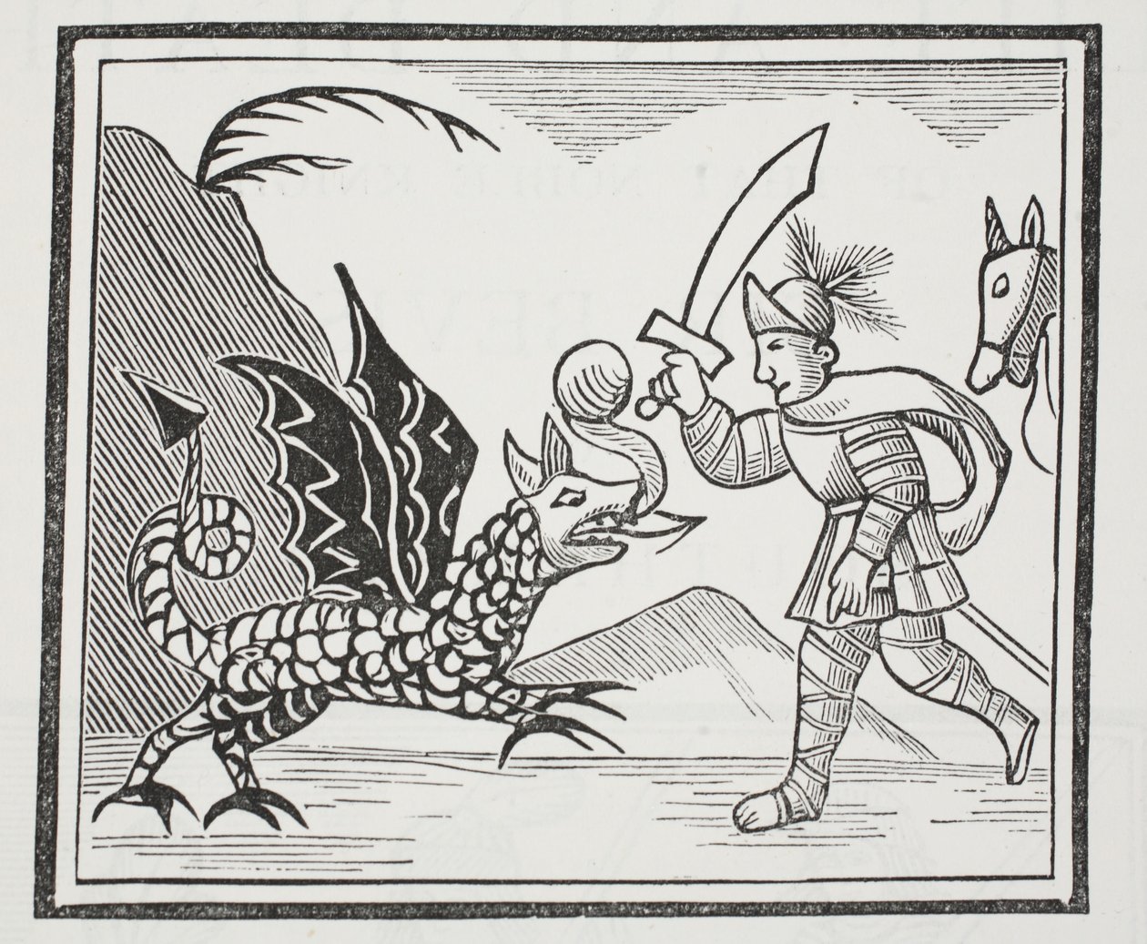Guy und der Northumbrianische Drache, Illustration aus Chap-books des achtzehnten Jahrhunderts von John Ashton, veröffentlicht 1882 von English School