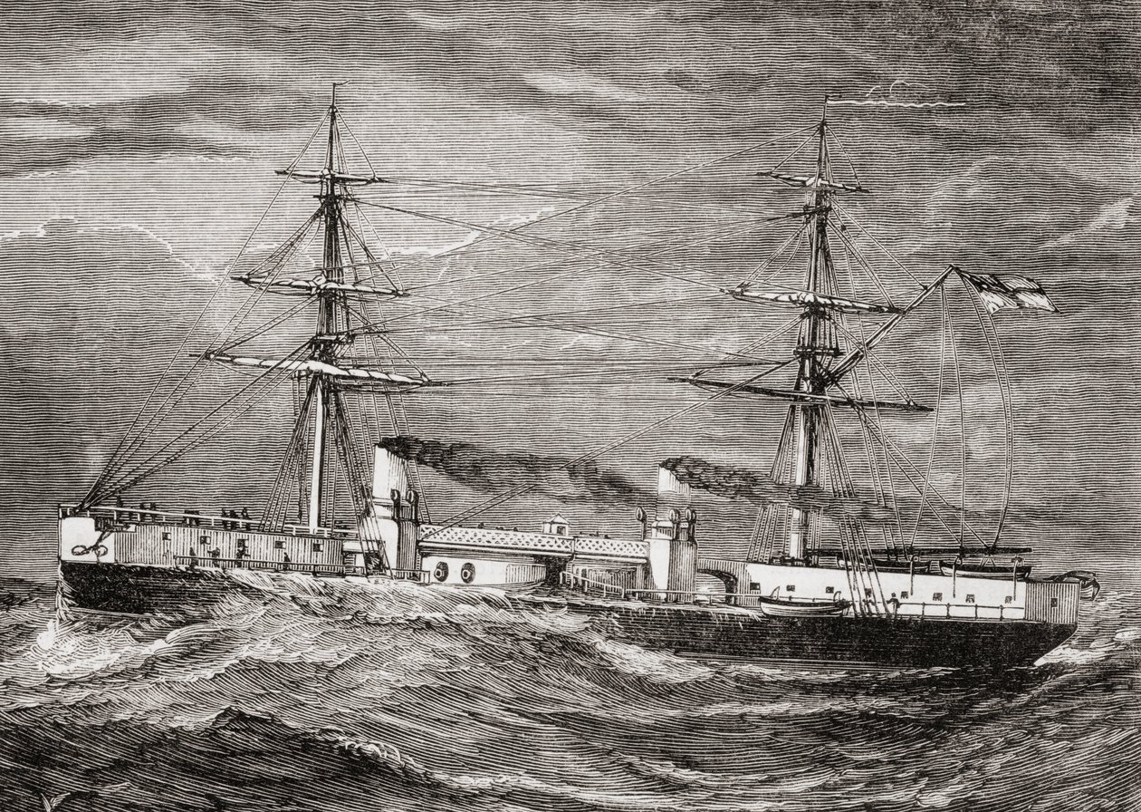 HMS Inflexible, Invincible Klasse Schlachtkreuzer der britischen Royal Navy, Illustration aus 