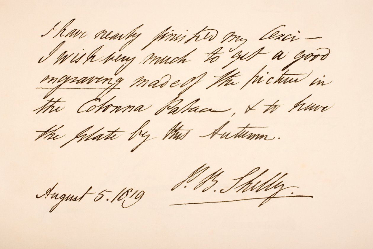 Handschrift und Unterschrift von Percy Bysshe Shelley, 1819 von English School