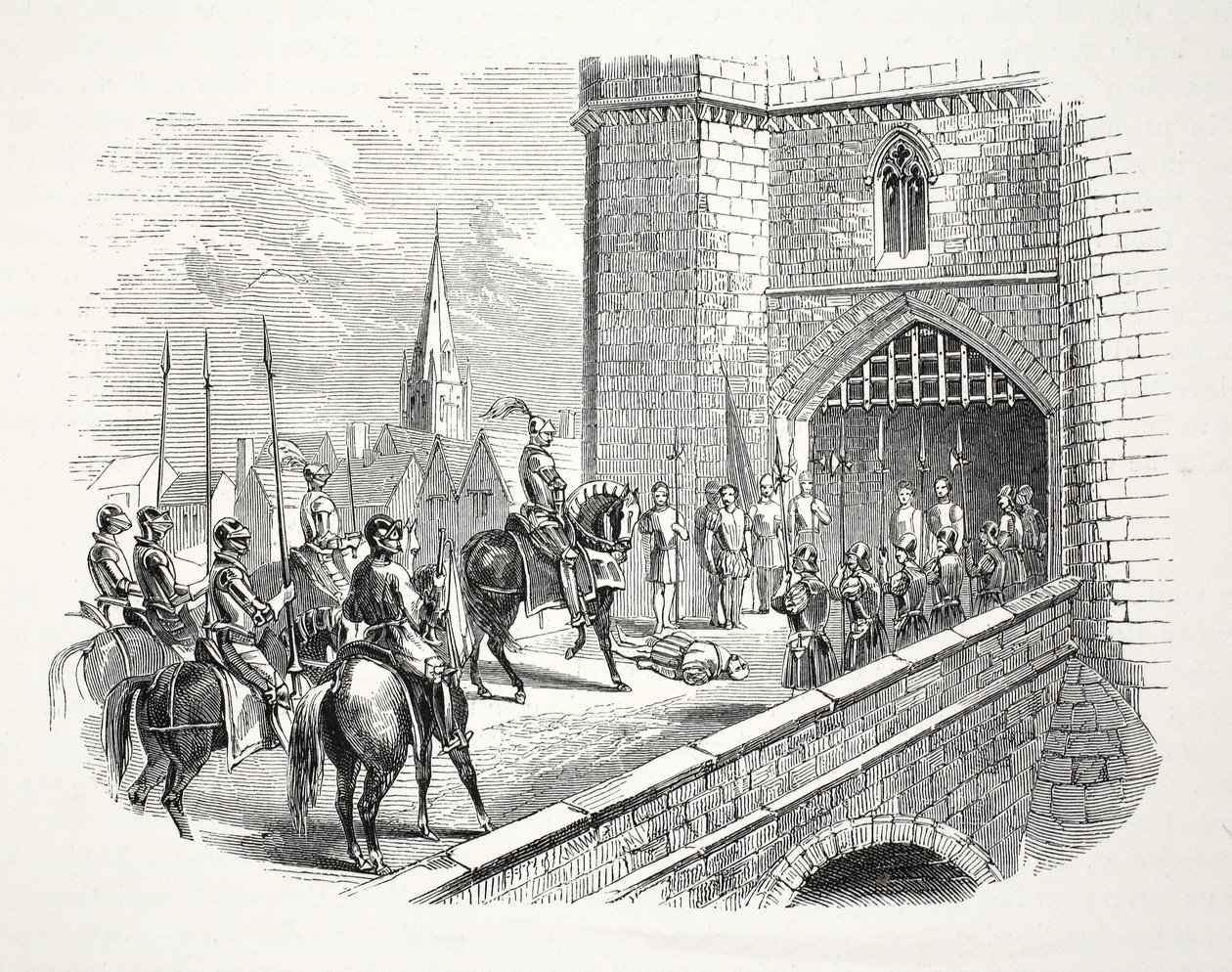 Henry Earl of Richmonds (später Henry VII) Einzug in Shrewsbury über den Körper des Bürgermeisters von English School