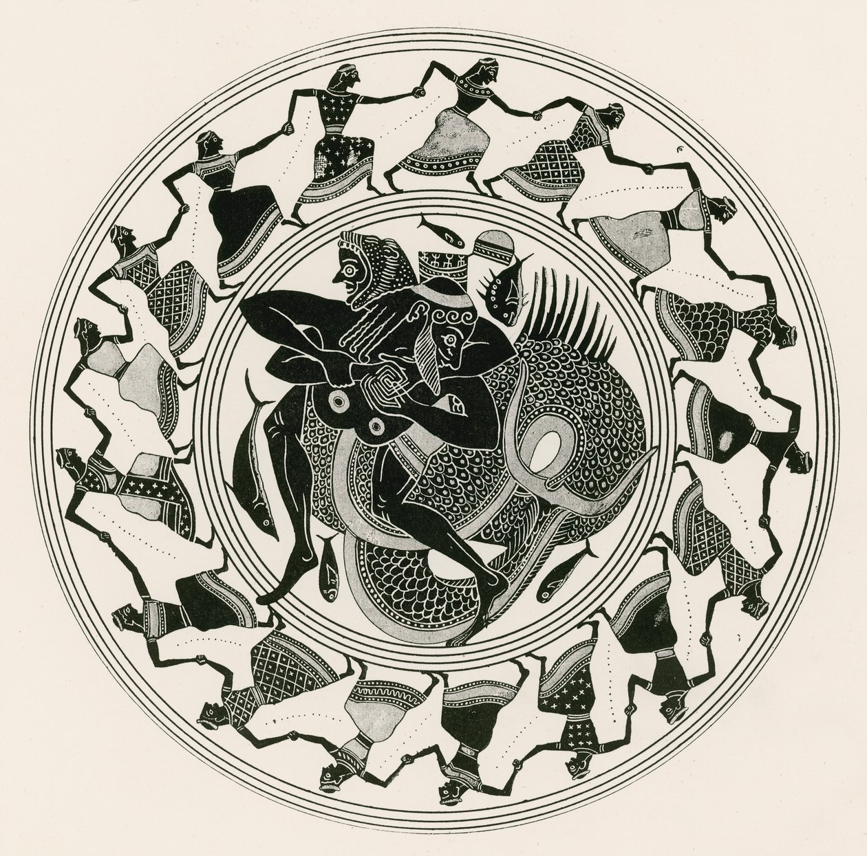 Herakles ringt mit Triton (Gravur) von English School