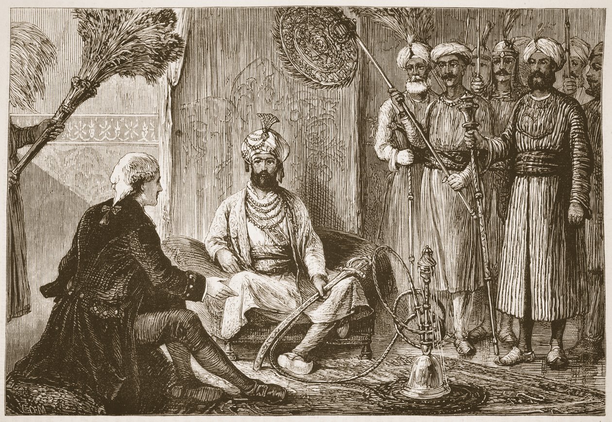Hyder Ali und der Missionar, Illustration aus Cassells Illustrierter Geschichte Indiens von James Grant, veröffentlicht 1879 von English School