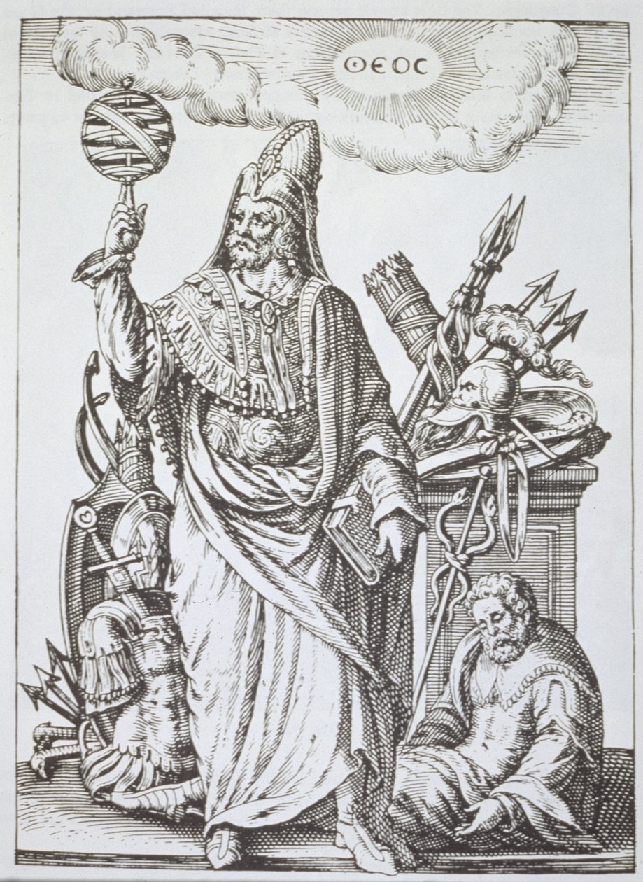 Ideale Figur des Hermes Trismegistus, Kopie einer Illustration aus De Divinatione et Magicis Praestigiis von Jean-Jacques Boissard, 1605, veröffentlicht Ende des 19. Jahrhunderts von English School