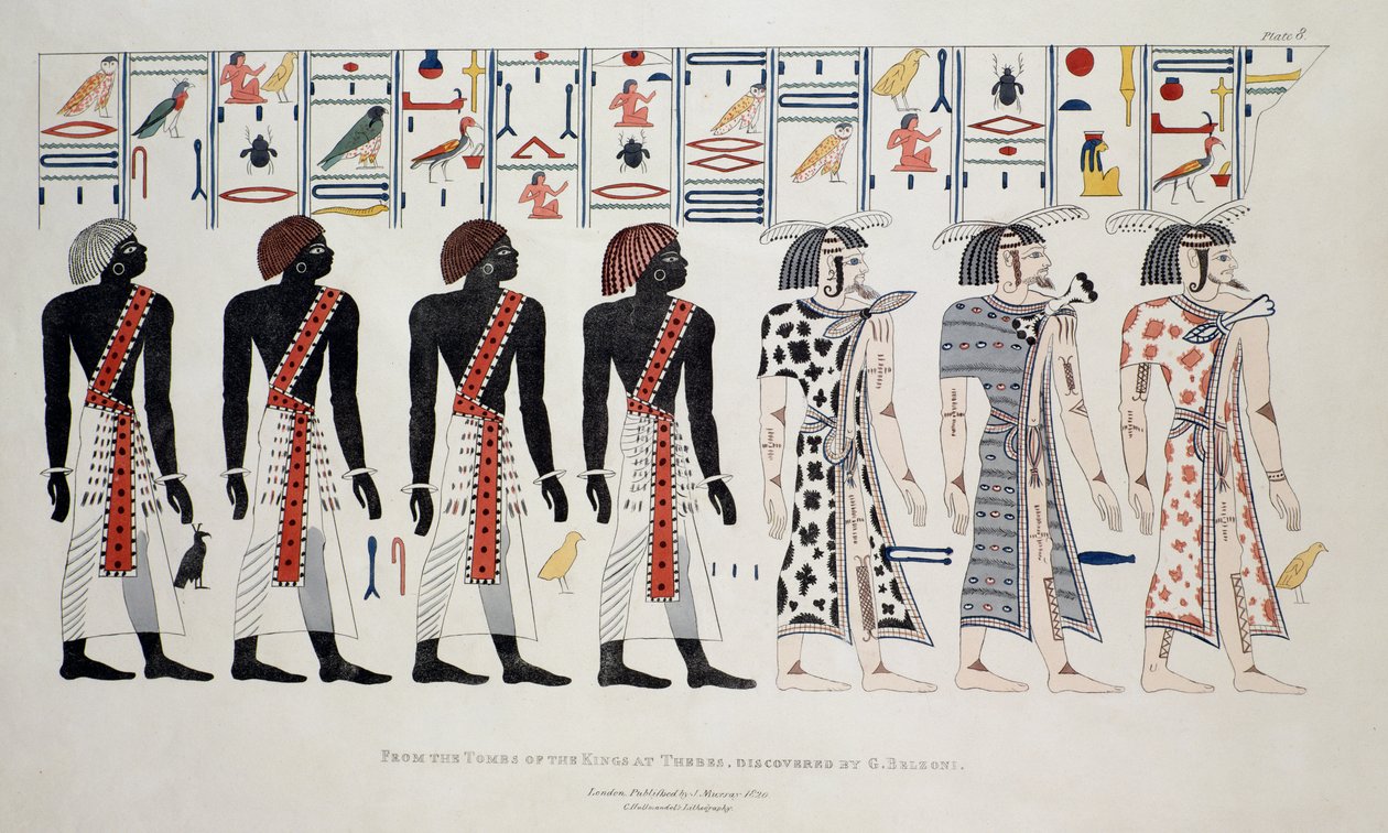 Illustration aus den Gräbern der Könige in Theben, entdeckt von G. Belzoni, Druck veröffentlicht 1820 von English School