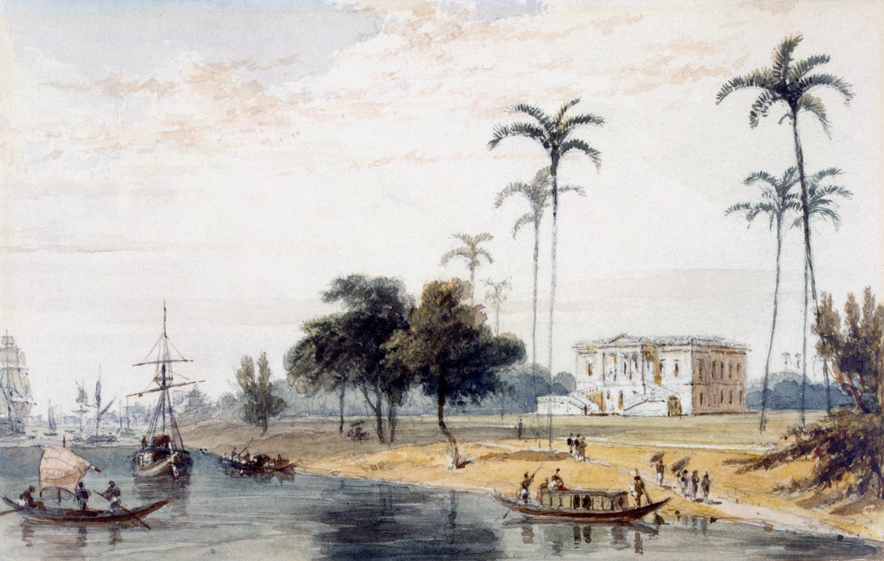 Im Gartenhaus Reach, Kalkutta (Aquarell auf Papier) von English School
