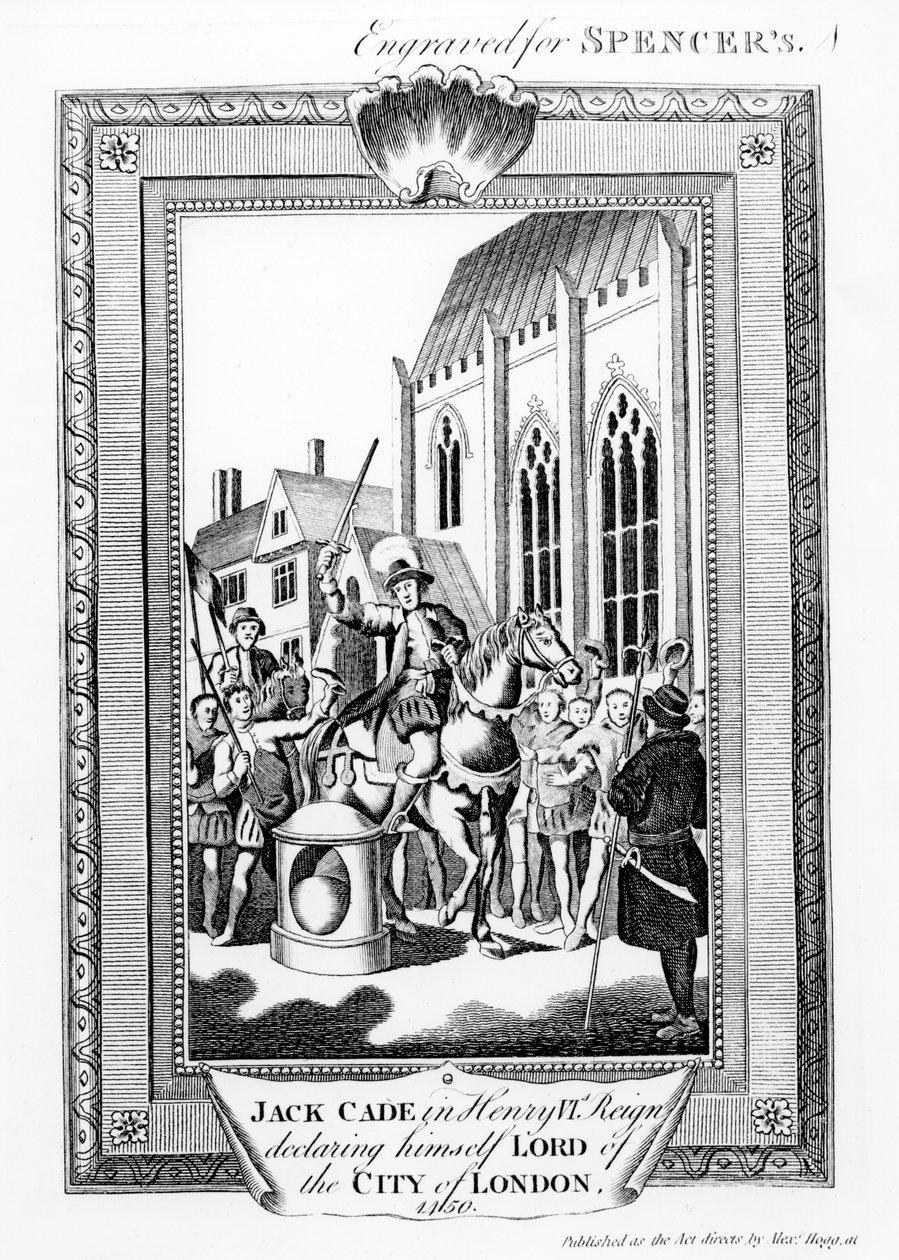 Jack Cade (gest. 1450) in der Regierungszeit von Heinrich VI. erklärt sich zum Herrn der Stadt London, graviert für Spencer von English School