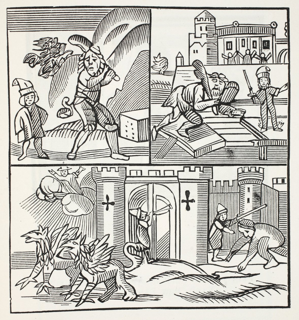 Jack und die Riesen, Illustration aus Chap-books des achtzehnten Jahrhunderts von John Ashton, veröffentlicht 1882 von English School