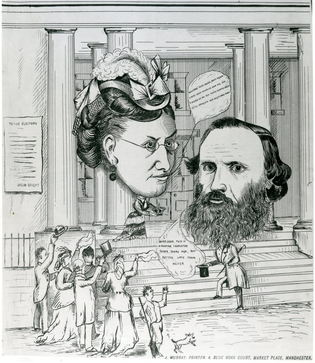 Jacobs Rückkehr, Treffen von Jacob Bright und Lydia Becker, Magazinillustration von English School