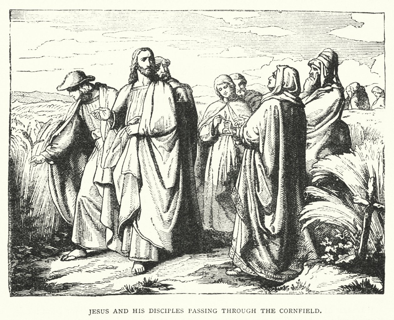 Jesus und seine Jünger gehen durch das Kornfeld von English School