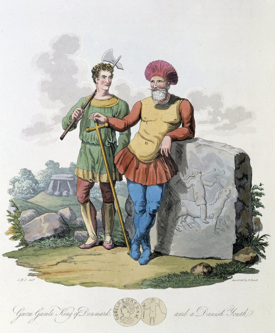 König von Dänemark und junge Dänen - in „Celts and Goths, customs of the inhabitants of the British Isles of the early 6th century and of the Goth nations of the west coast of the Baltic“ von English School