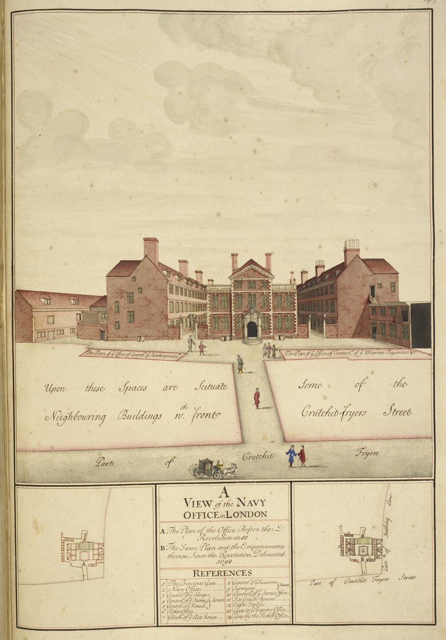 Ansicht des Navy Office, London von English School